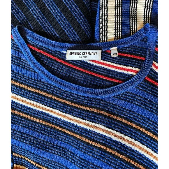 Opening Ceremony Blue and Red Striped Long Sleeve Knit Dress Cozy Quiet Luxury M - Picture 7 of 8